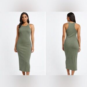 Fashion Nova Olive Ribbed Tank Midi Dress Size S